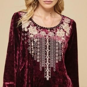 Andree by Unit Purple Crushed Velvet V-neck Tunic